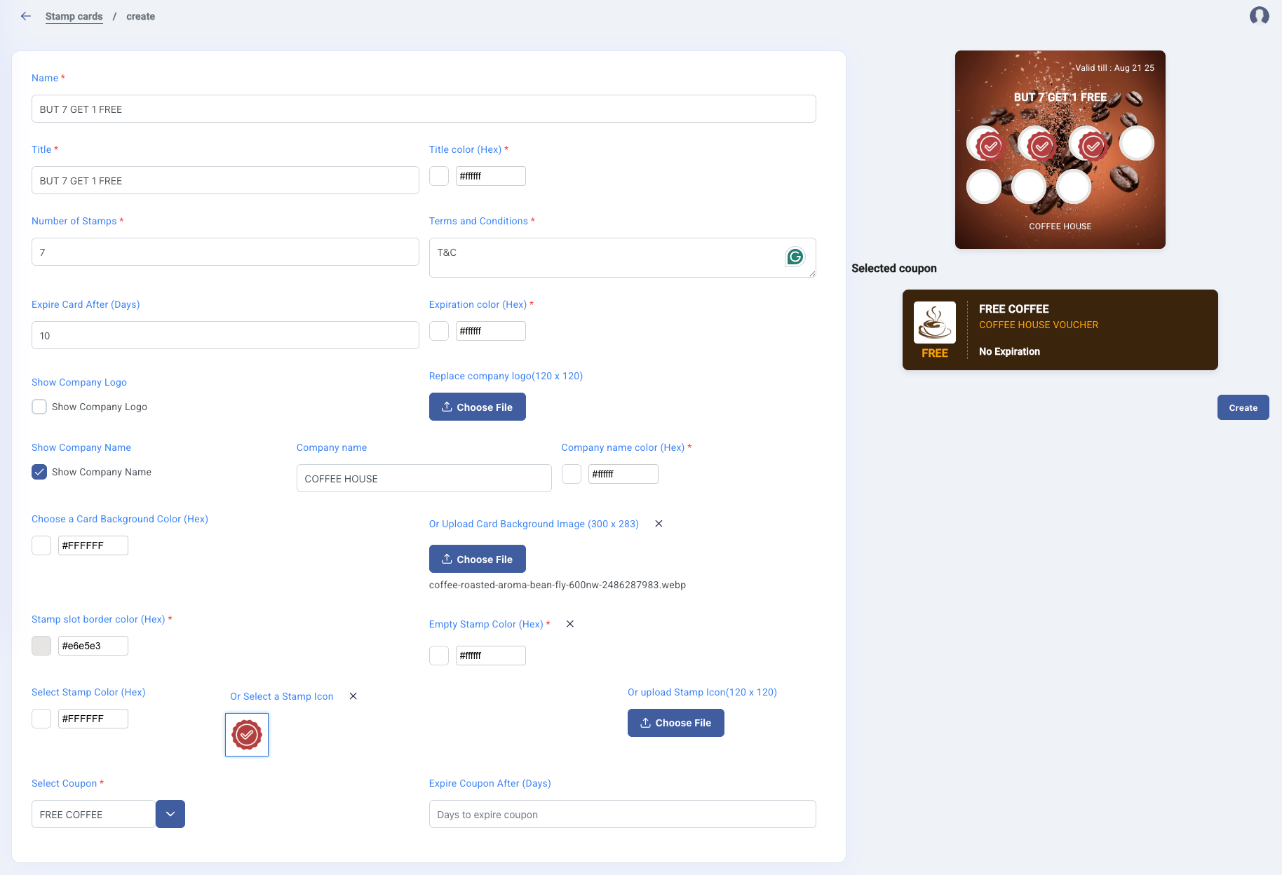 Create stamp cards screenshot